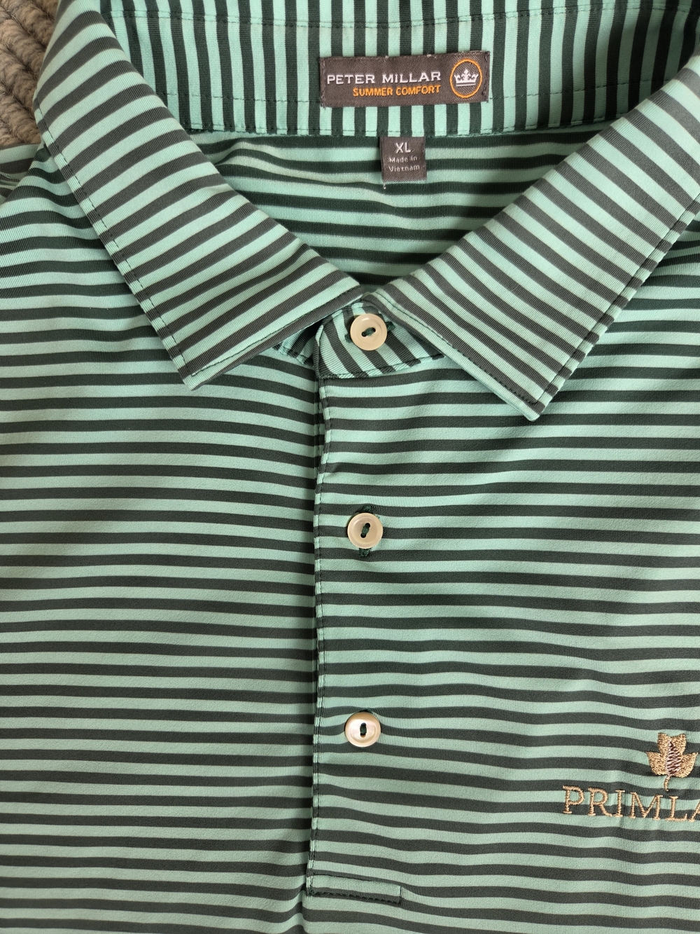 Peter Millar Men's Mint & Black Striped Golf Polo, XL